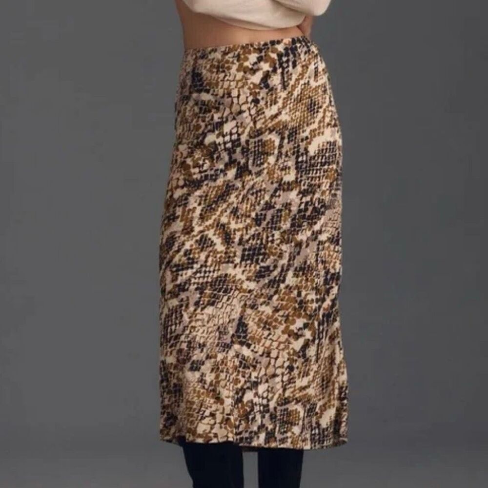 BY ANTHROPOLOGIE | Tilda Slip Skirt Snake Print Midi-Maxi Straight | Size Small